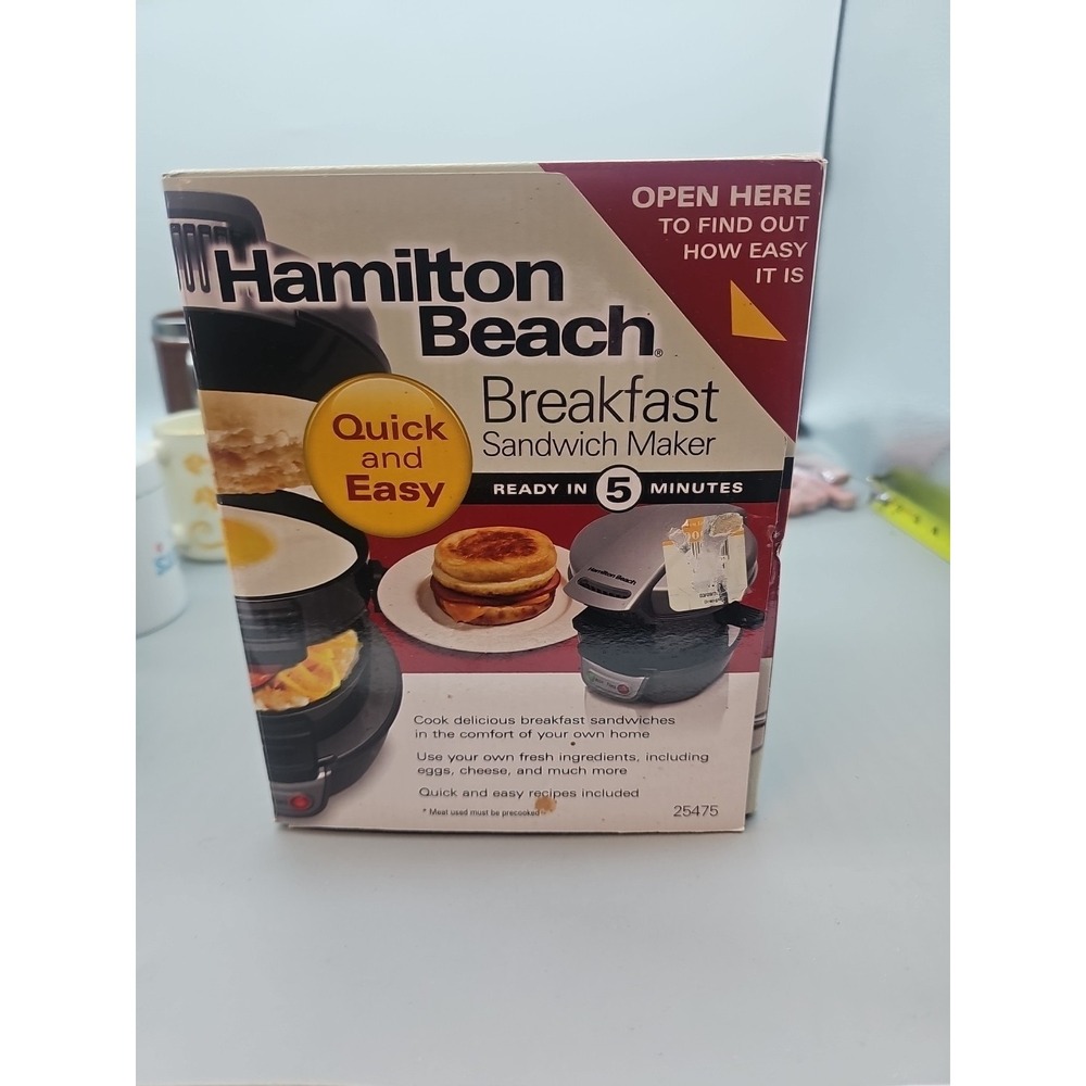 Hamilton Beach Breakfast Sandwich Maker Model 25475 Silver New in Box Egg Muffin